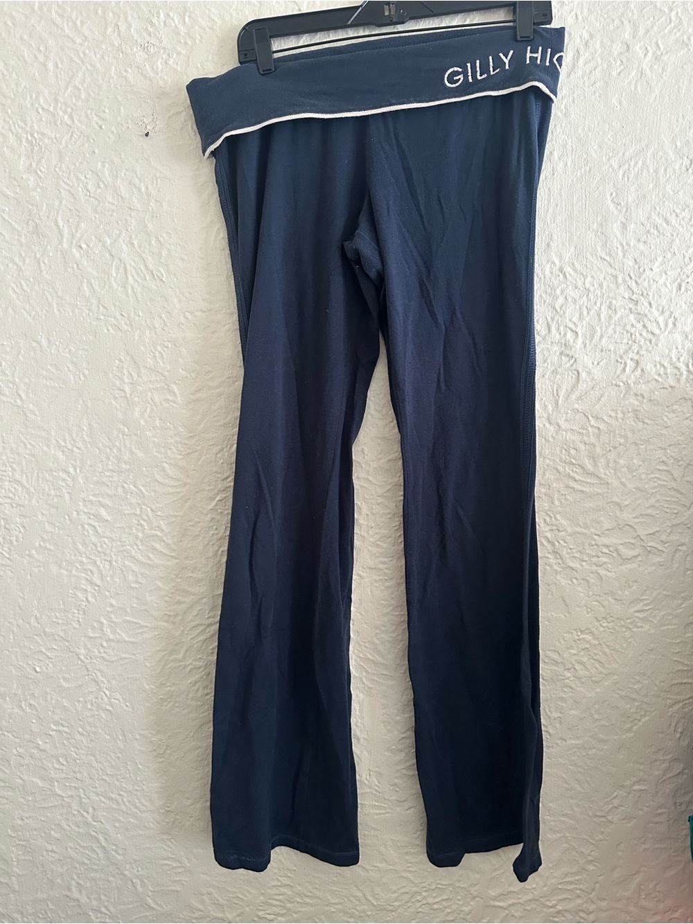 Gilly Hicks y2k 2000s Hollister Navy Blue Fold Over Flared Leggings Logo Medium